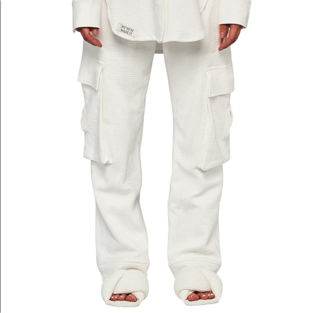 NWT MY MUM MADE IT WAFFLE FLEECE LINED DOUBLE WAIST WHITE PANTS PAJAMAS XS